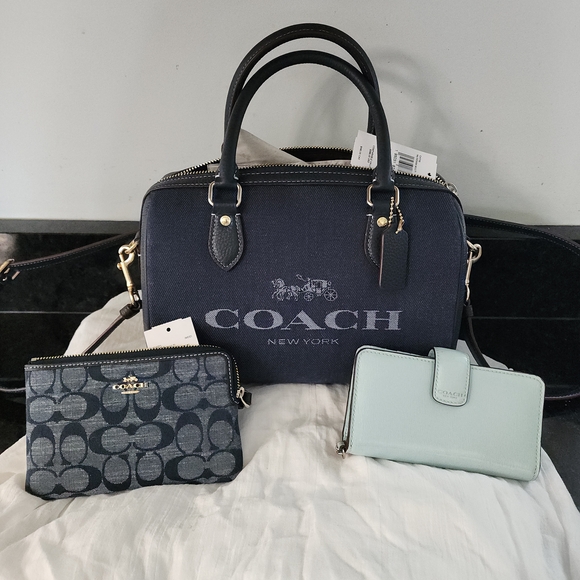 Coach Navy Blue Handbag Set - Picture 1 of 10